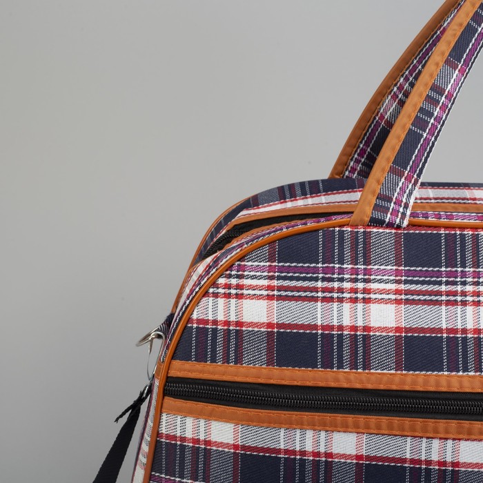 Сумка дорожная «Клетка», отдел на молнии, наружный карман, длинный ремень, цвет синий/фиолетовый