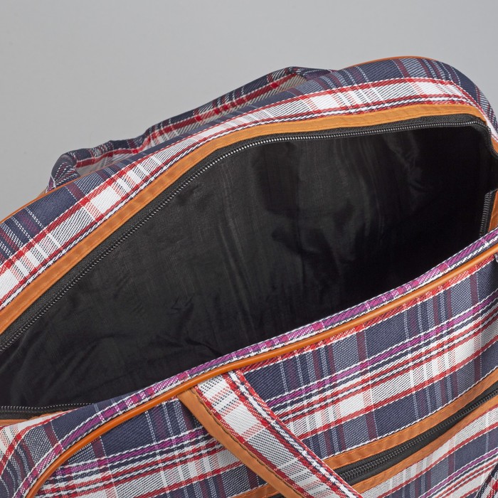 Сумка дорожная «Клетка», отдел на молнии, наружный карман, длинный ремень, цвет синий/фиолетовый