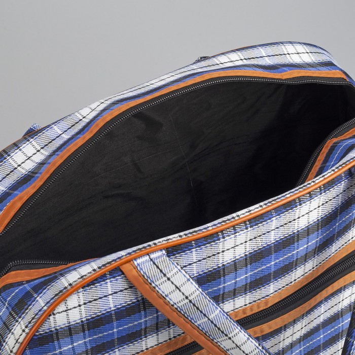 Сумка дорожная «Клетка», отдел на молнии, наружный карман, длинный ремень, цвет синий/серый