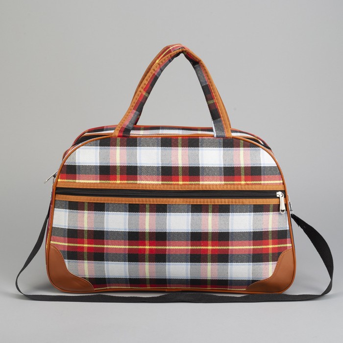 Сумка дорожная «Клетка», отдел на молнии, наружный карман, длинный ремень, цвет чёрный/красный