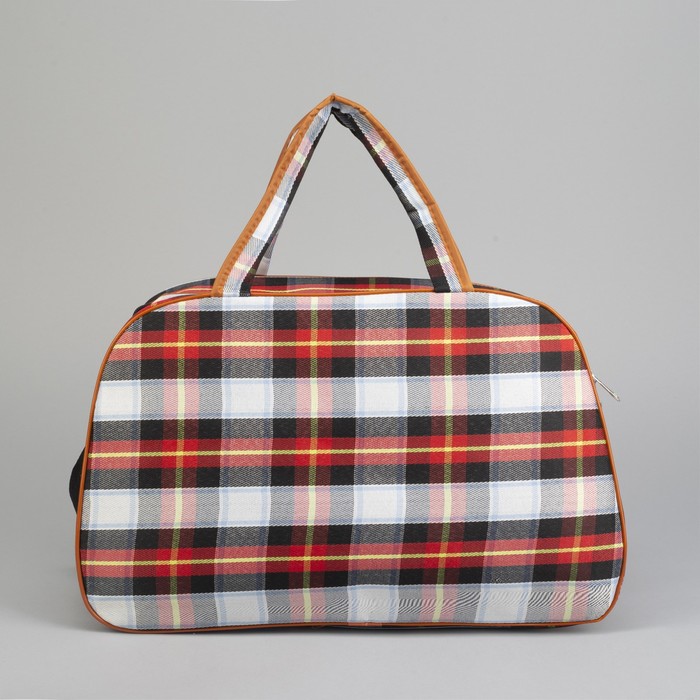 Сумка дорожная «Клетка», отдел на молнии, наружный карман, длинный ремень, цвет чёрный/красный