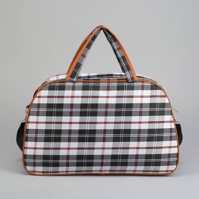 Сумка дорожная «Клетка», отдел на молнии, наружный карман, длинный ремень, цвет чёрный/серый