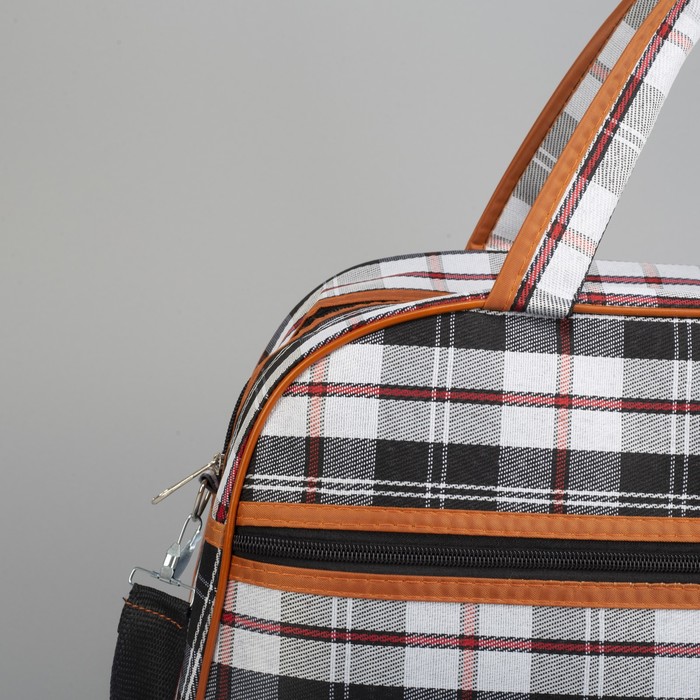 Сумка дорожная «Клетка», отдел на молнии, наружный карман, длинный ремень, цвет чёрный/серый