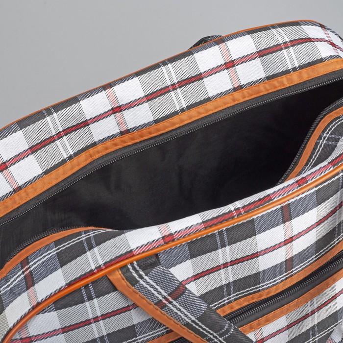 Сумка дорожная «Клетка», отдел на молнии, наружный карман, длинный ремень, цвет чёрный/серый