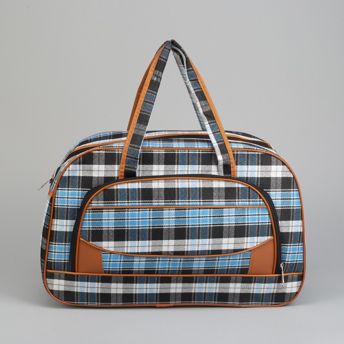 Сумка дорожная «Квадрат», отдел на молнии, наружный карман, длинный ремень, цвет чёрный/голубой