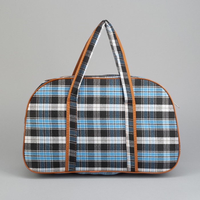 Сумка дорожная «Квадрат», отдел на молнии, наружный карман, длинный ремень, цвет чёрный/голубой