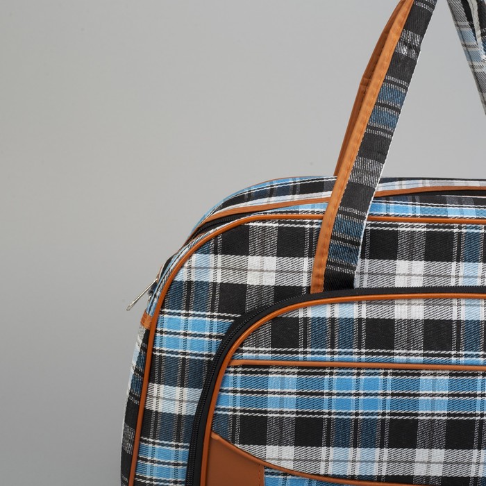 Сумка дорожная «Квадрат», отдел на молнии, наружный карман, длинный ремень, цвет чёрный/голубой