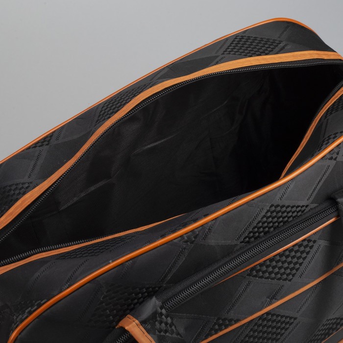 Сумка дорожная «Ромбы», отдел на молнии, наружный карман, длинный ремень, цвет чёрный