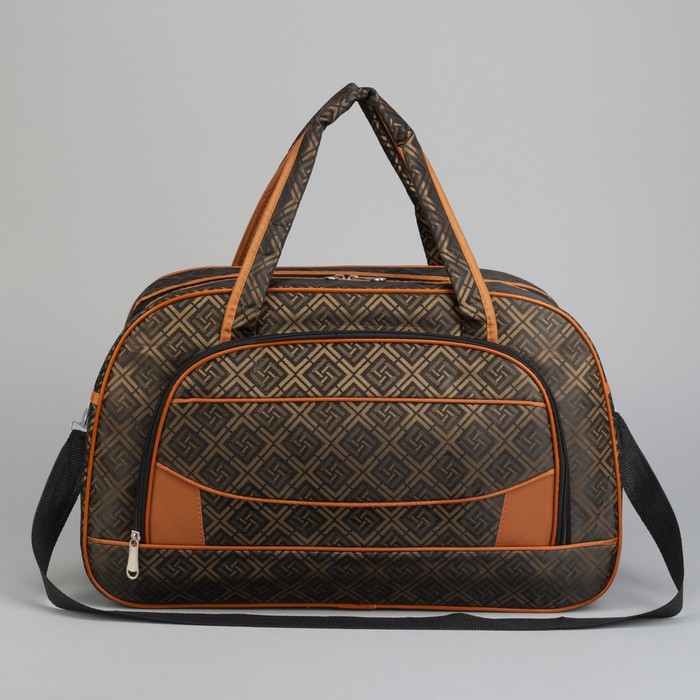Сумка дорожная «Ромбы», отдел на молнии, наружный карман, длинный ремень, цвет кофе