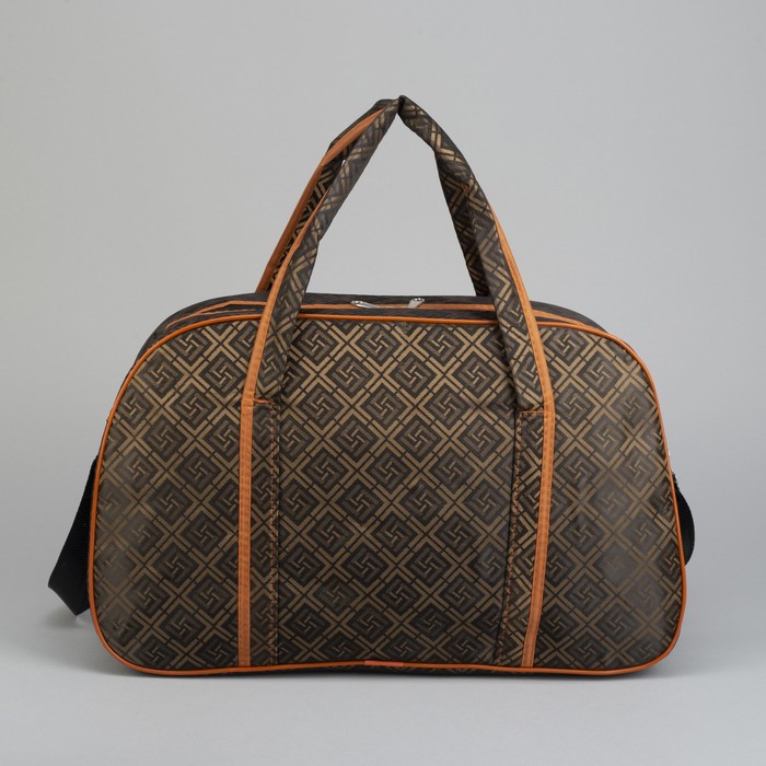 Сумка дорожная «Ромбы», отдел на молнии, наружный карман, длинный ремень, цвет кофе