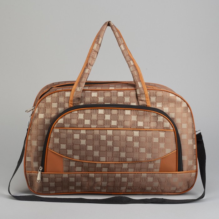 Сумка дорожная «Клеточка», отдел на молнии, наружный карман, длинный ремень, цвет кофе