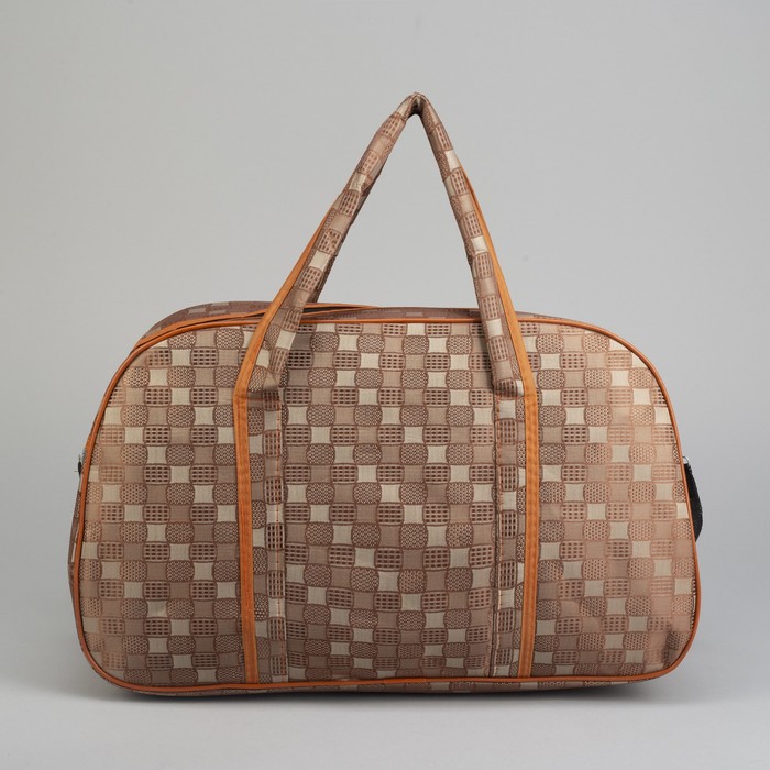 Сумка дорожная «Клеточка», отдел на молнии, наружный карман, длинный ремень, цвет кофе