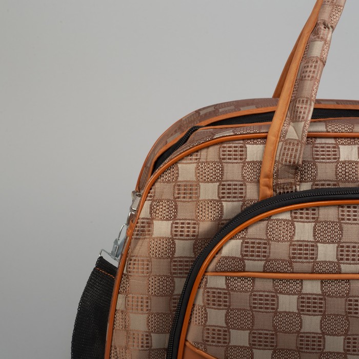 Сумка дорожная «Клеточка», отдел на молнии, наружный карман, длинный ремень, цвет кофе