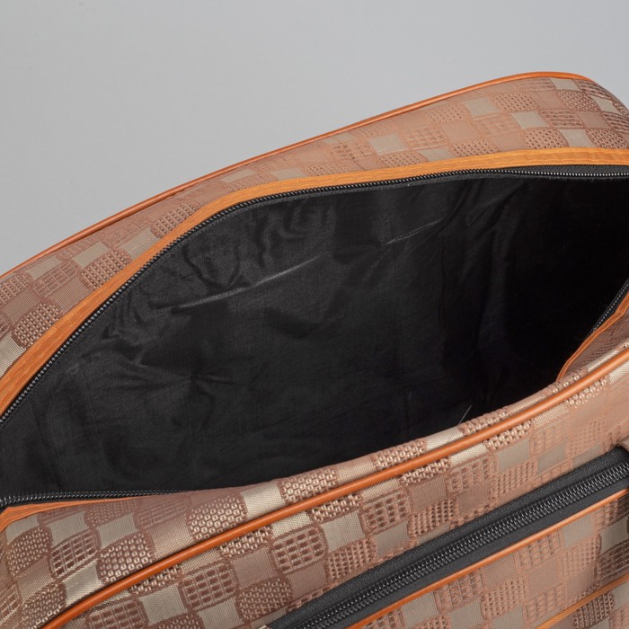 Сумка дорожная «Клеточка», отдел на молнии, наружный карман, длинный ремень, цвет кофе