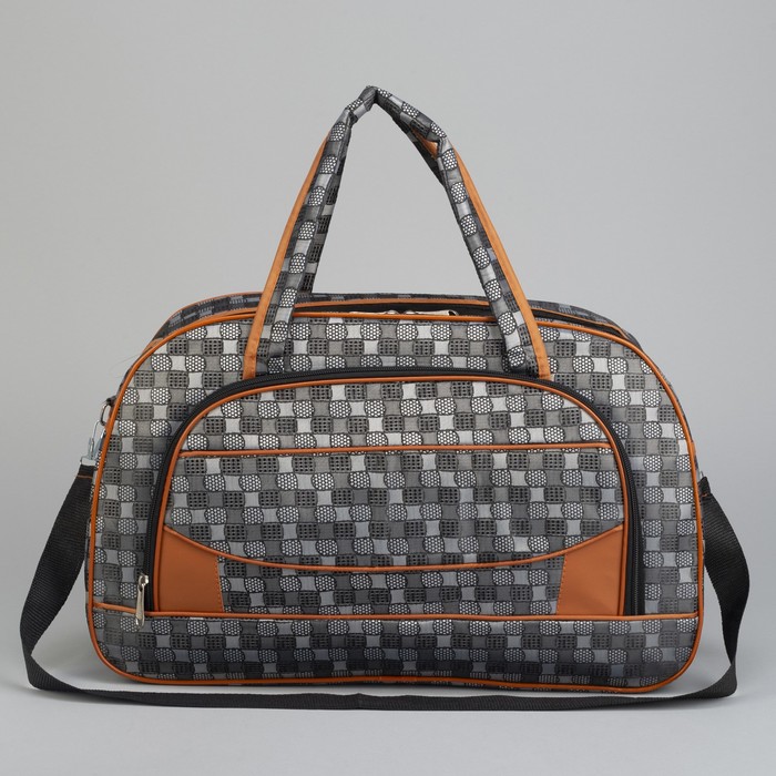 Сумка дорожная «Клеточка», отдел на молнии, наружный карман, длинный ремень, цвет серый