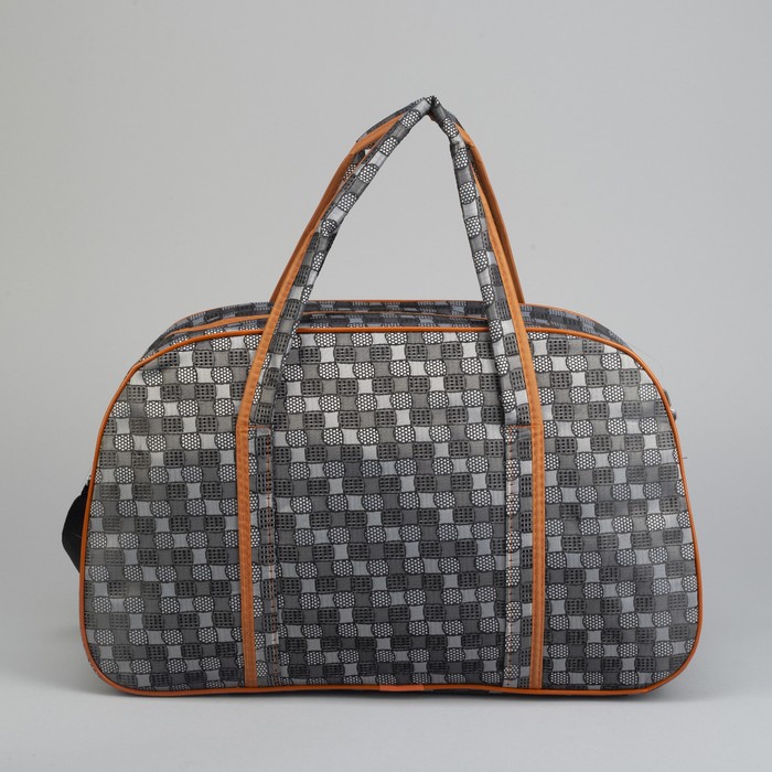 Сумка дорожная «Клеточка», отдел на молнии, наружный карман, длинный ремень, цвет серый