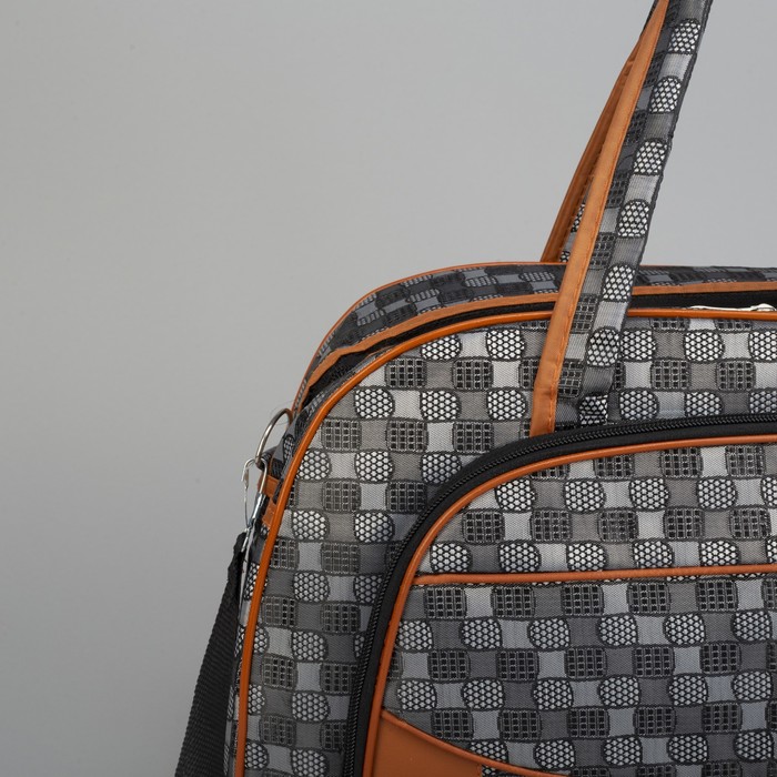 Сумка дорожная «Клеточка», отдел на молнии, наружный карман, длинный ремень, цвет серый