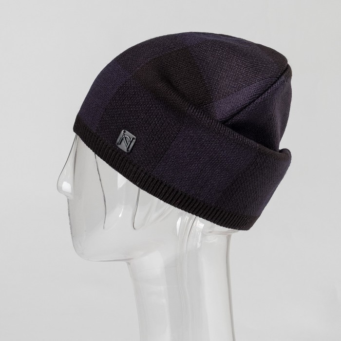 Шапка мужская "Дуглас" цвет синий/чёрный, р-р 56