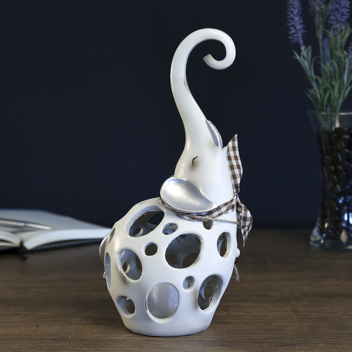 Сувенир полистоун световой "Слон ажурный с бантом" 27х12,5х10 см