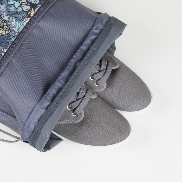 7926 П-600/Д Сумка-мешок для обуви 34*1*45, н/карман на молнии, серый/морск волна