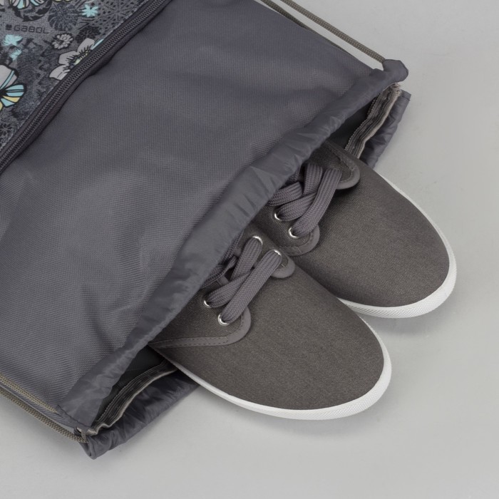 7926 П-600/Д Сумка-мешок для обуви 34*1*45, н/карман на молнии, серый/морск волна