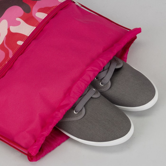 7926 П-600/Д Сумка-мешок для обуви 34*1*45, н/карман на молнии, розовый/камуф роз