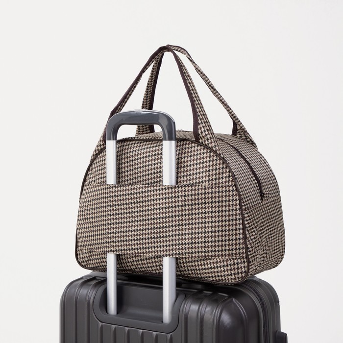 Сумка дорожная, 1 отдел, держатель для чемодана, цвет коричневый/бежевый