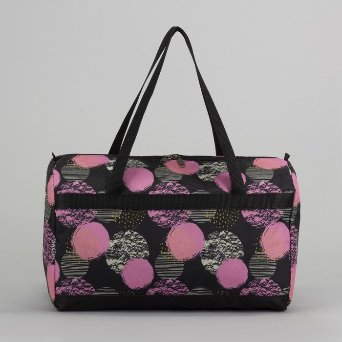 6906 П-600/Д Сумка спорт 45*23*29 отд на молнии, с косметичкой 15*8*15, черный/розовые круги 39568