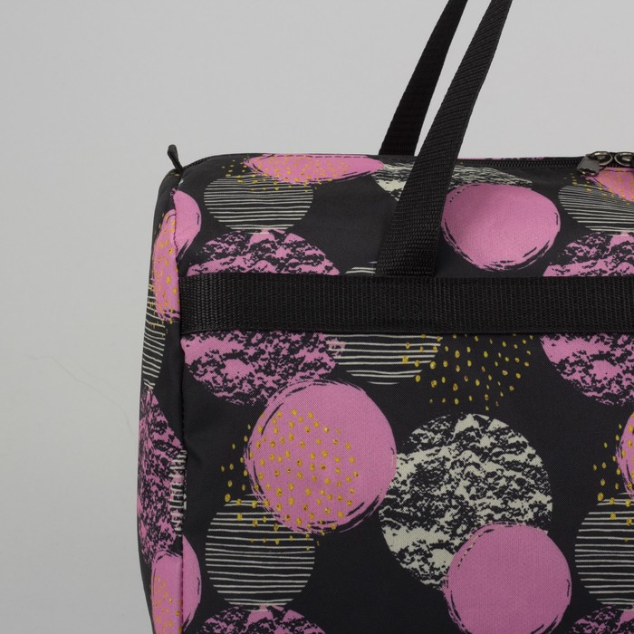 6906 П-600/Д Сумка спорт 45*23*29 отд на молнии, с косметичкой 15*8*15, черный/розовые круги 39568