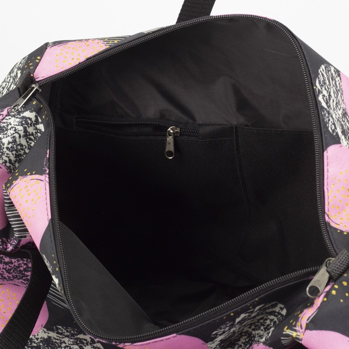 6906 П-600/Д Сумка спорт 45*23*29 отд на молнии, с косметичкой 15*8*15, черный/розовые круги 39568