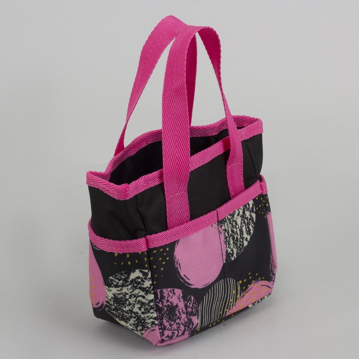 6906 П-600/Д Сумка спорт 45*23*29 отд на молнии, с косметичкой 15*8*15, черный/розовые круги 39568