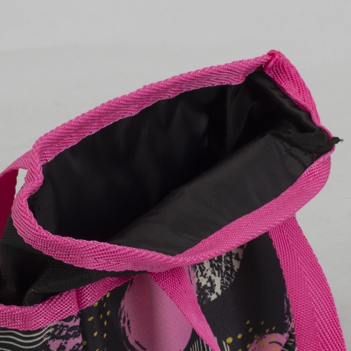 6906 П-600/Д Сумка спорт 45*23*29 отд на молнии, с косметичкой 15*8*15, черный/розовые круги 39568