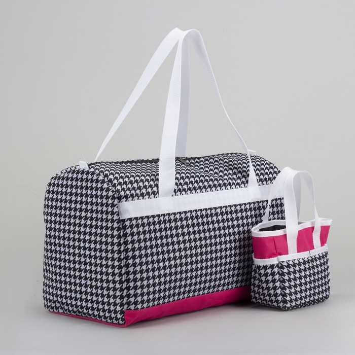 6906 П-600/Д Сумка спорт 45*23*29 отд на молнии, с косметичкой 15*8*15, гус лапка/розовый