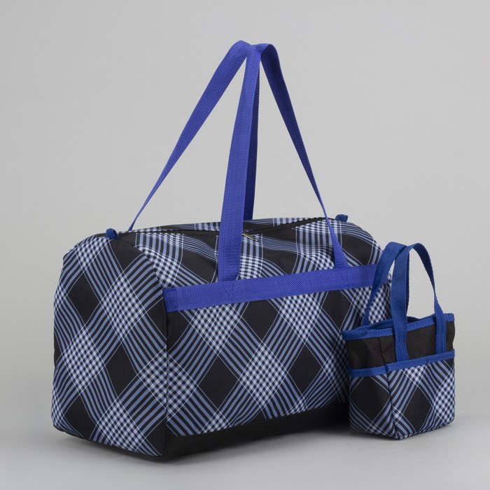 6906 П-600/Д Сумка спорт 45*23*29 отд на молнии, с косметичкой 15*8*15, черный/клетка василе   39568