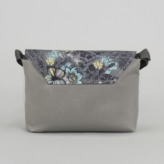 Сумка детская «Цветы», отдел на клапане, длинный ремень, цвет серый/морская волна