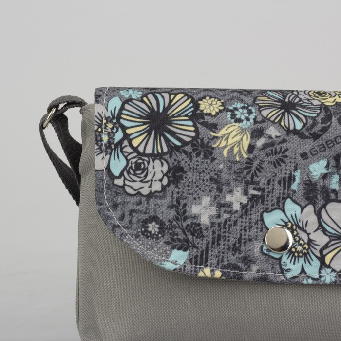 Сумка детская «Цветы», отдел на клапане, длинный ремень, цвет серый/морская волна