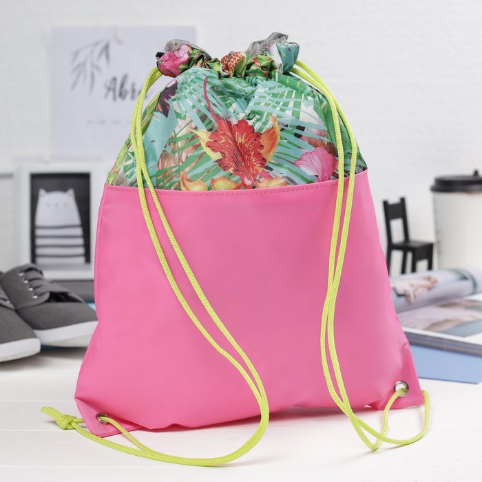 4805-А П-420/Д Сумка-мешок для обуви 34*1*41, розовый/зеленая листва