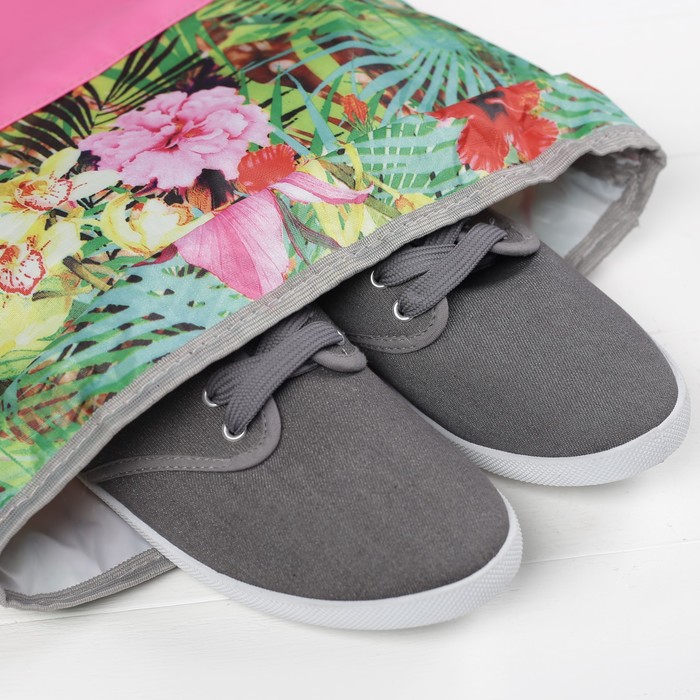 4805-А П-420/Д Сумка-мешок для обуви 34*1*41, розовый/зеленая листва