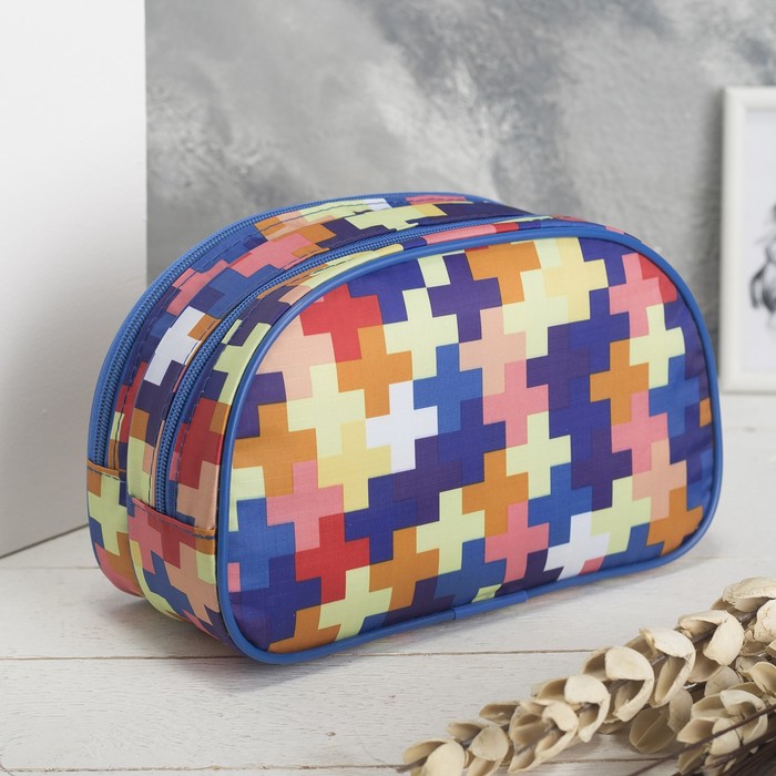 Косметичка дорожная, отдел на молнии, василек/розовый-оранжевый