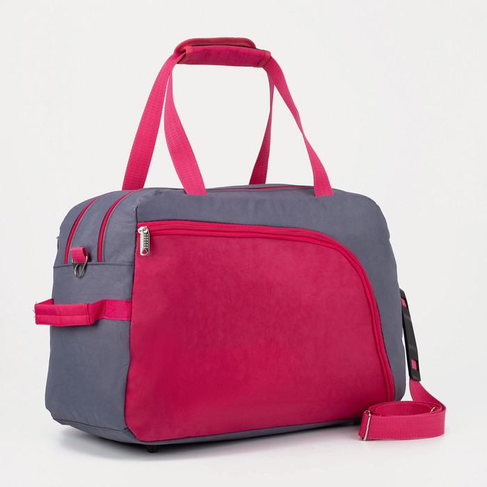 5911/Жат Сумка спорт, 47*21*33, отд на молнии, 2 н/карман, ремень, серый/розовый