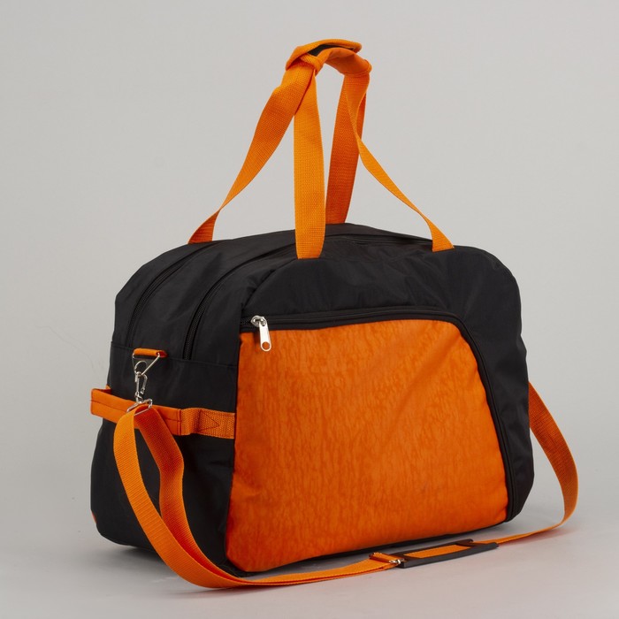 5911/Жат Сумка спорт, 47*21*33, отд на молнии, 2 н/карман, ремень, черный/оранжевый