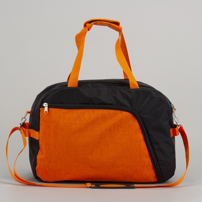 5911/Жат Сумка спорт, 47*21*33, отд на молнии, 2 н/карман, ремень, черный/оранжевый