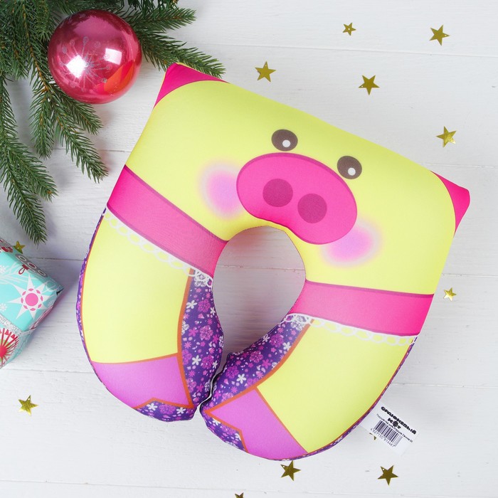 Подголовник-подушка антистресс "Свинка", цвет желтый