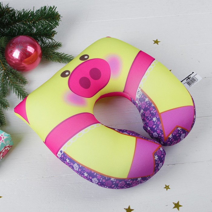 Подголовник-подушка антистресс "Свинка", цвет желтый