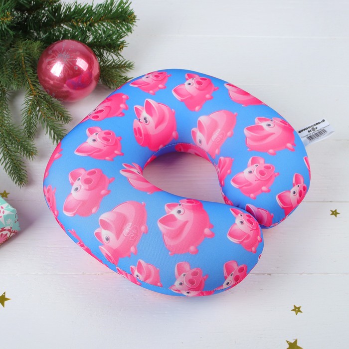 Подголовник-подушка "Поросенок", цвет голубой