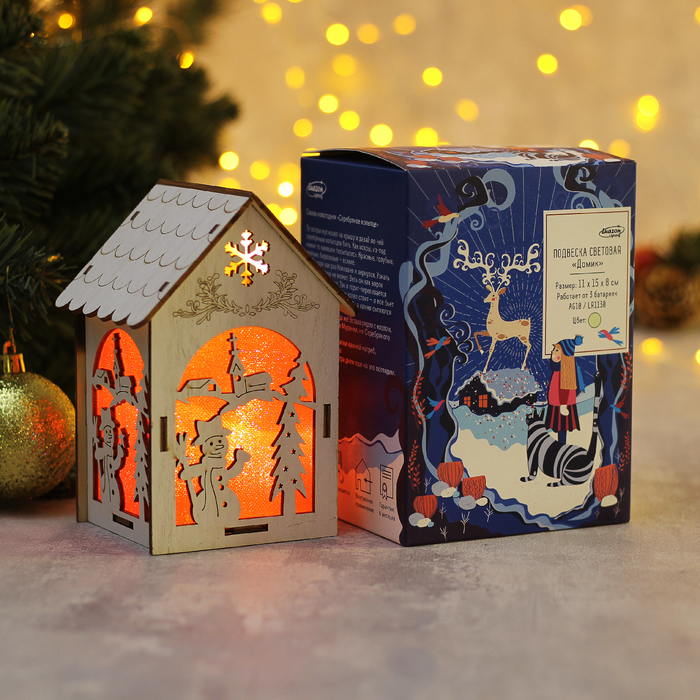 Подвеска световая "Домик со Снеговиком", 11х15х8 см, 1 LED, бат(в комп),красное окно,Т/БЕЛЫЙ 36675