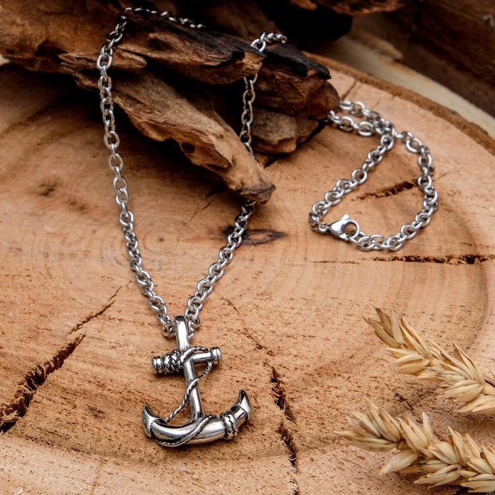 Кулон мужской "Стальной" якорь, цвет серебро, 50 см
