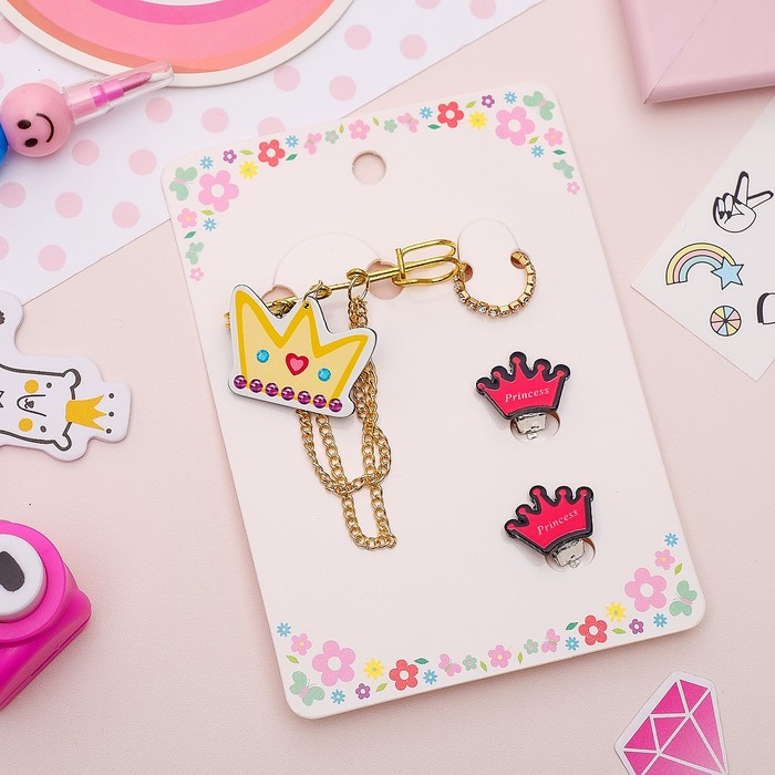 Набор детский 3 предм: булавка, клипсы, кольцо, принцесса, цветной в золоте