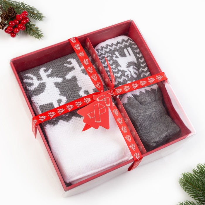 Подарочный набор KAFTAN "Зимний орнамент" шарф 145 х 14 см, варежки р-р 19