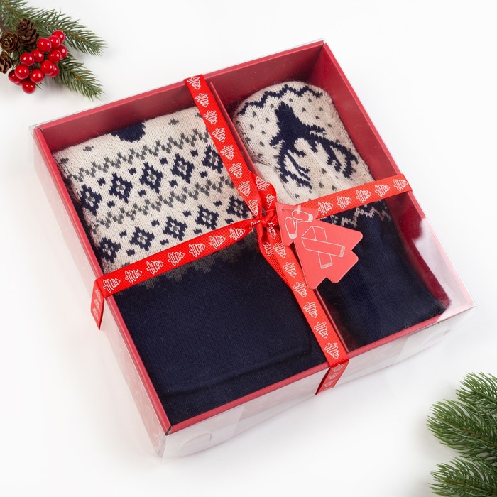 Подарочный набор KAFTAN "Северный олень" шарф 145 х 14 см, варежки р-р 19